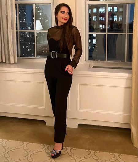 Holiday outfits great for an office Christmas or holiday party or some sparkle for a New Year’s Eve outfit. The red lip on an all black look keeps things festive. Shoes and belt are Sarah flint. Code SARAHFLINT-BAANGELICA for $50 off

#LTKHoliday #LTKstyletip #LTKSeasonal
