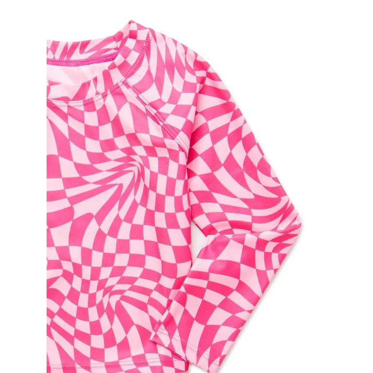 Wonder Nation Toddler Girl Long Sleeve Swim Rash Guard Set, Size 12M-5T | Walmart (US)