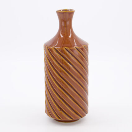 Brown Ribbed Ceramic Vase 25x10cm | TK Maxx