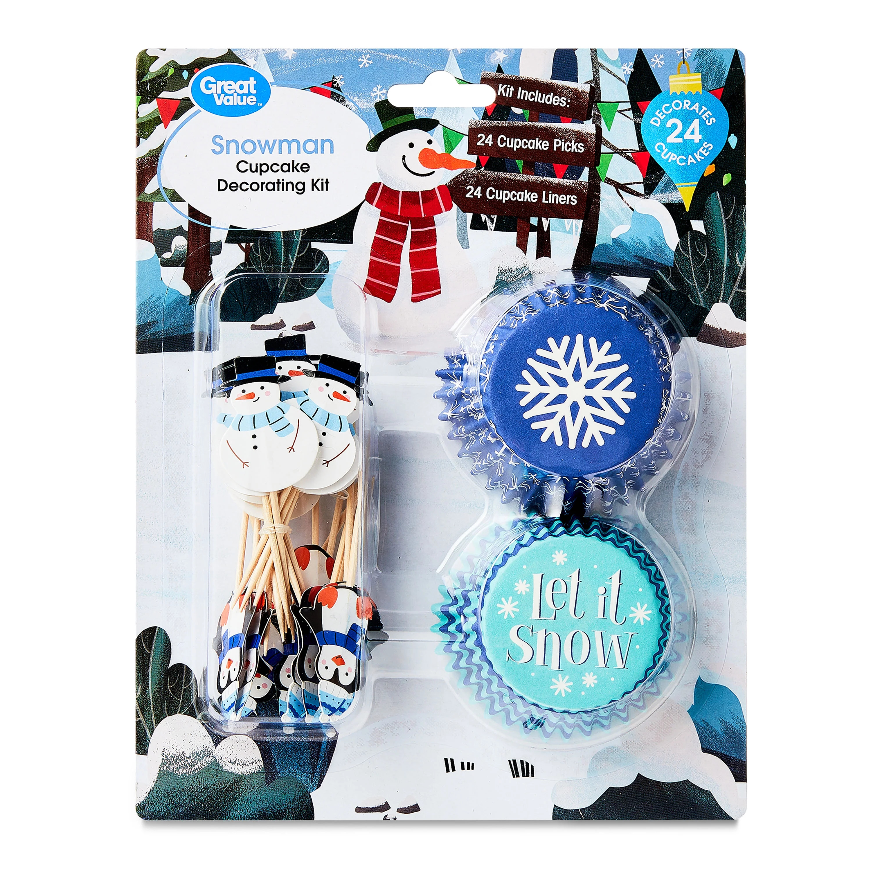Great Value Snowman Cupcake Decorating Kit, 24 Count, Festive Snowman Designs | Walmart (US)