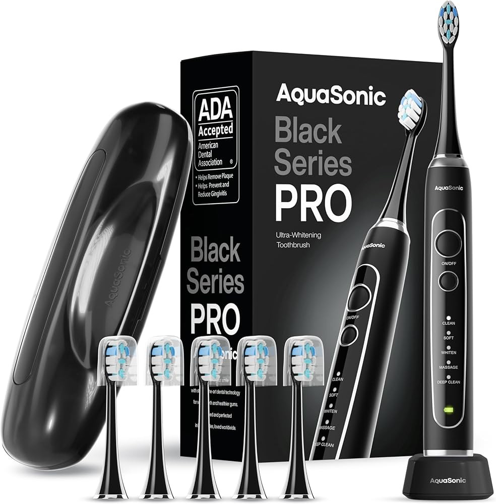 Aquasonic Black Series PRO – Ultra-Whitening Electric Toothbrush – 5 Modes & Smart Timers –... | Amazon (US)