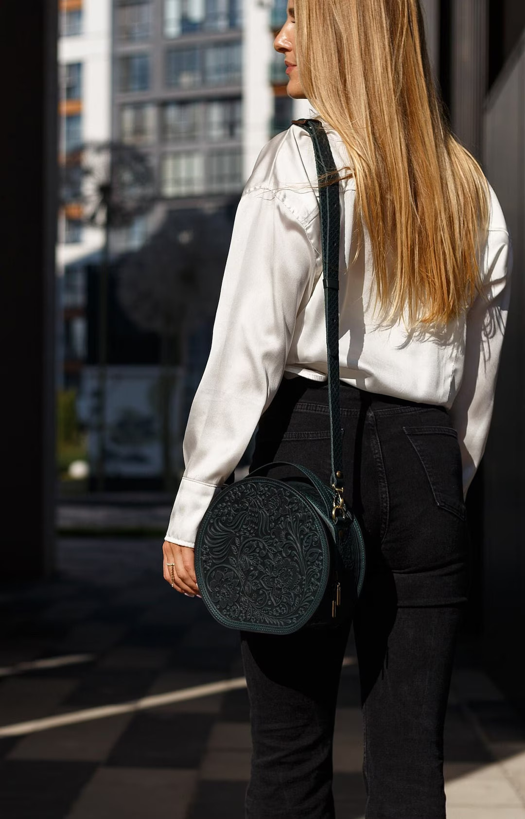 Green Round Leather Bag Women's Purses , Round Bag, Crossbody Bag, Gift for Her, Shoulder Bag - E... | Etsy (US)