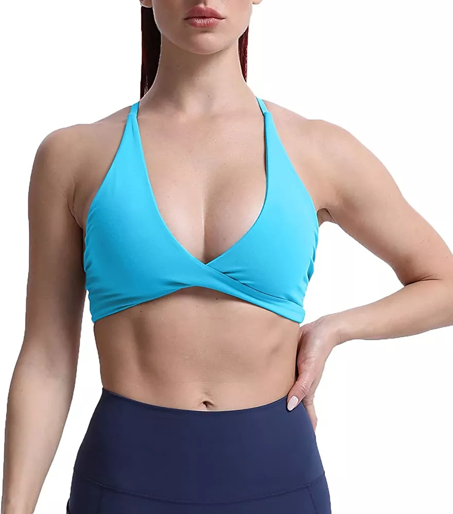 Womens Halter Sports Bra Backless Padded Workout Crop Tops Yoga