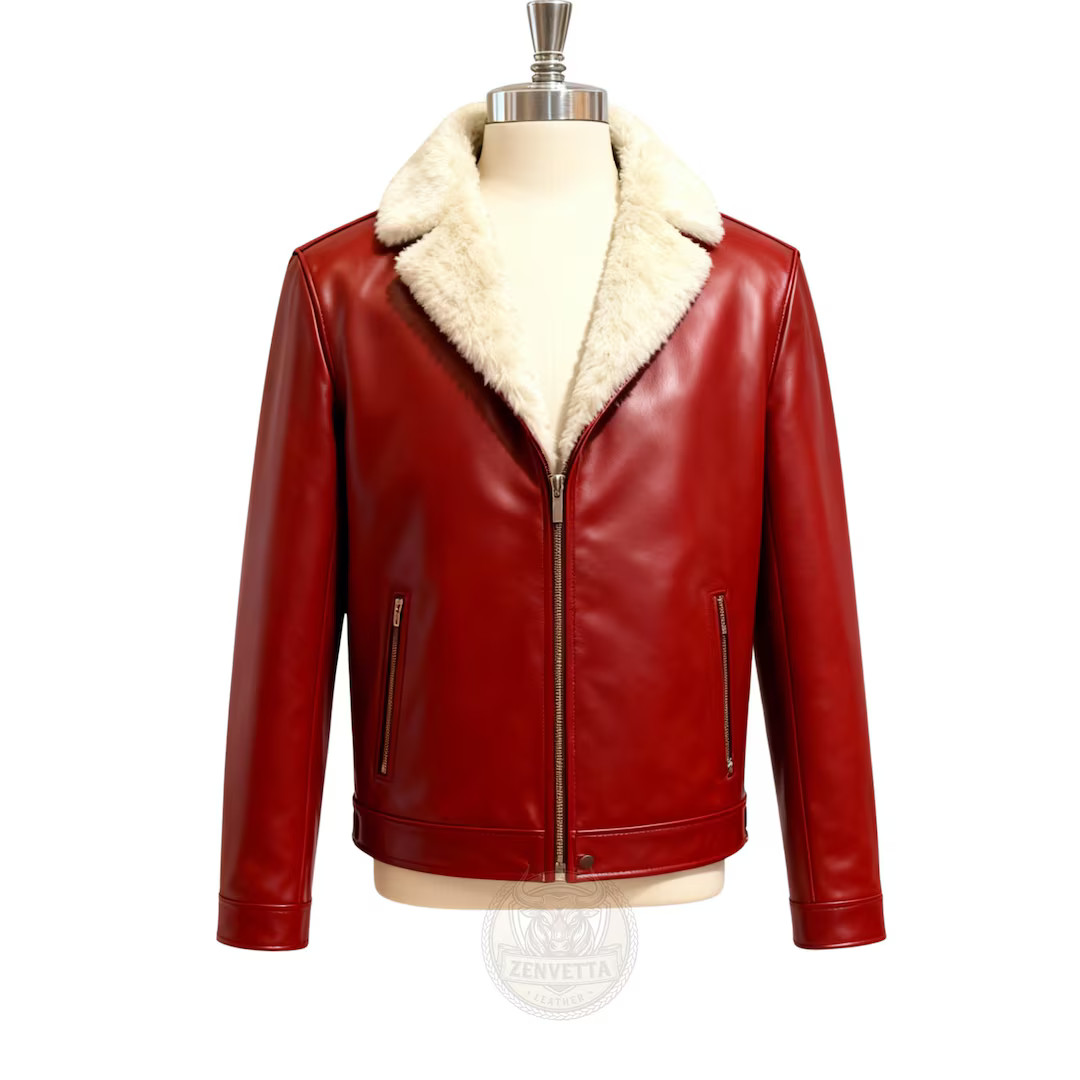 Vintage Red Leather Bomber Jacket: Women’s Real Shearling Coat for Holiday Fashion & Christmas ... | Etsy (US)