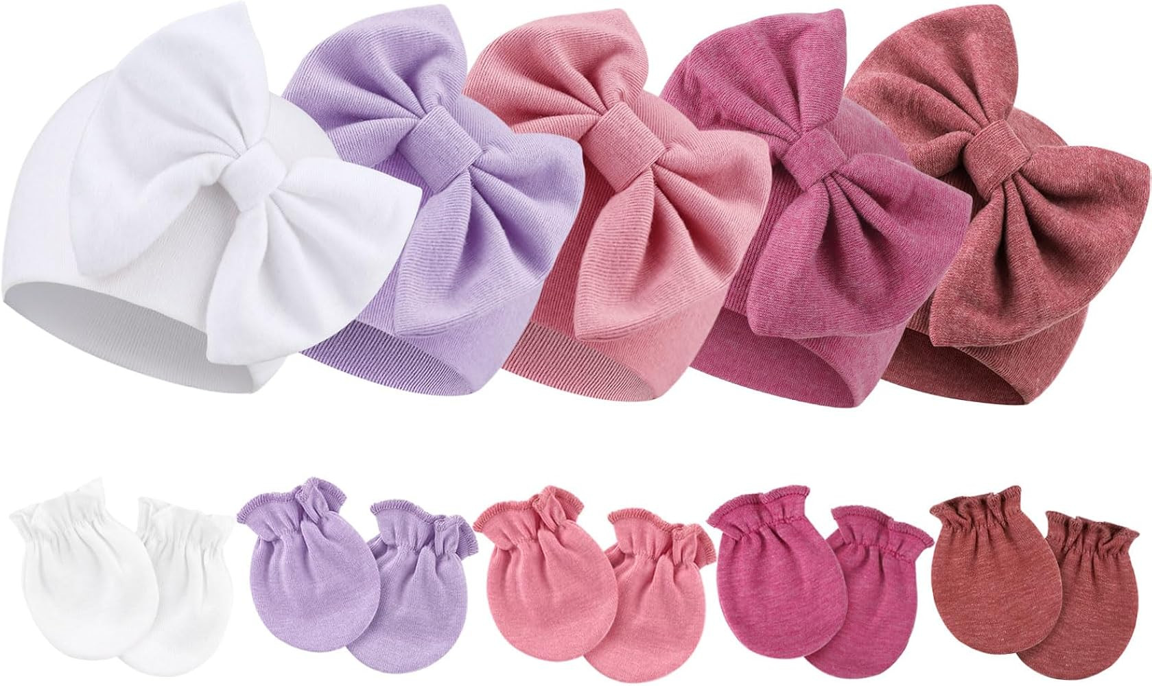 BQUBO Newborn Baby Girls Hats Mittens Set Hospital Hat Beanie Infant Bow Hats Baby Cotton Gloves ... | Amazon (US)