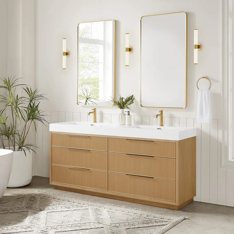 Grunwald 72" Double Bath Vanity in Washed Ash Grey with White Integrated Stone Sink Top | Wayfair North America