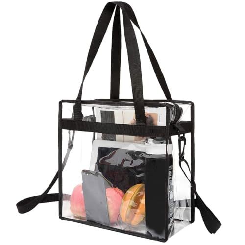 BAGAIL Clear Bags Stadium Approved Clear Tote Bag with Zipper Closure Crossbody Shoulder Bag with Adjustable Strap(12 Inch X 12 Inch X 6 Inch,Black) | Amazon (US)
