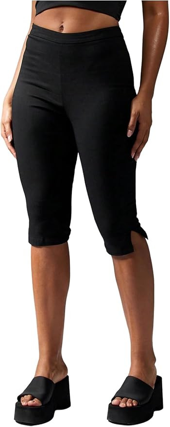 Women's Skinny Cropped Leggings Yoga Pants High Waisted Workout Sports Split Side Capri Pants | Amazon (US)