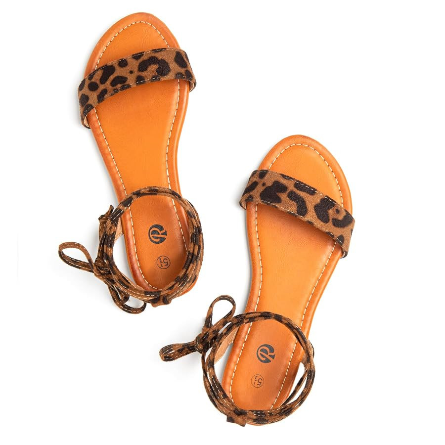 Rekayla Open Toe Tie Up Ankle Wrap Flat Sandals for Women | Amazon (US)