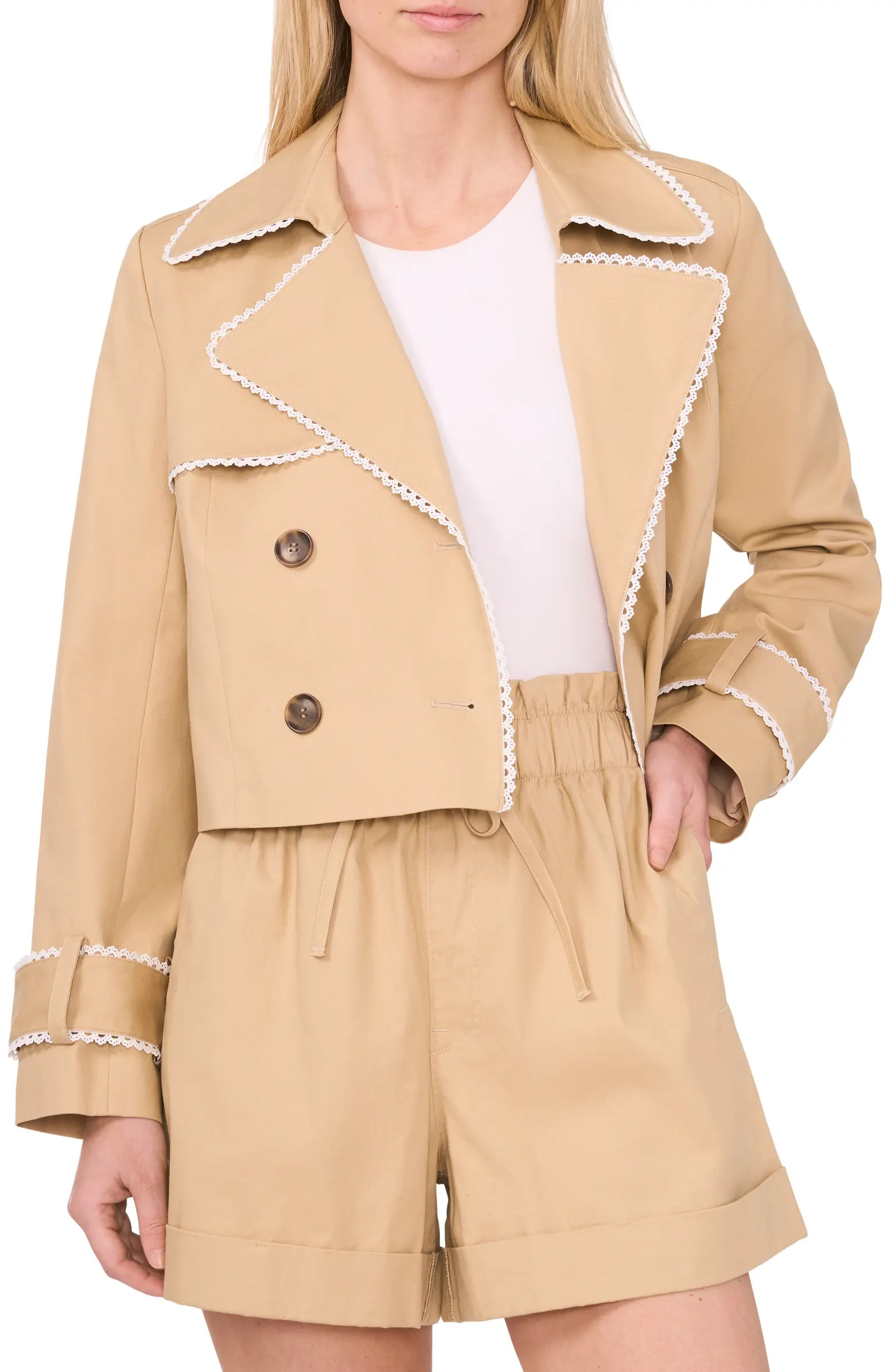 CeCe Scallop Double Breasted Crop Trench Coat | Nordstrom | Nordstrom