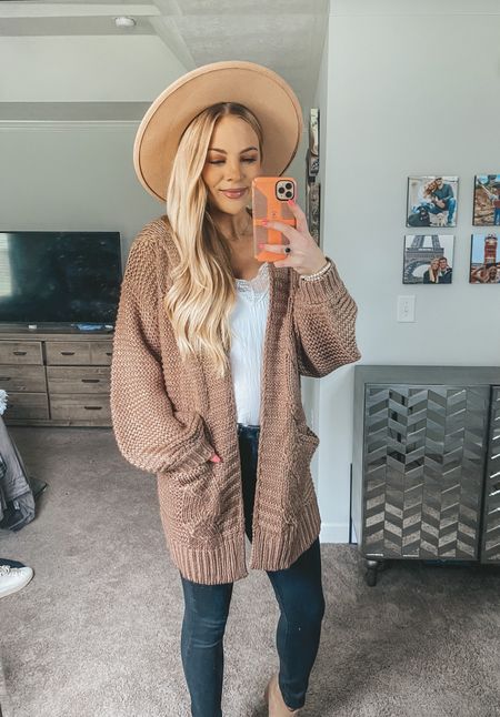 Cute fall outift, neutral fall outfit, chunky cardigan, tan cardigan, nude booties, black skinny jeans, fall hat, white lace tank
KIMBERLYJKING25 discount pinkblush
KIMBERLY20 discount pink lily 

#LTKstyletip #LTKSeasonal #LTKunder50