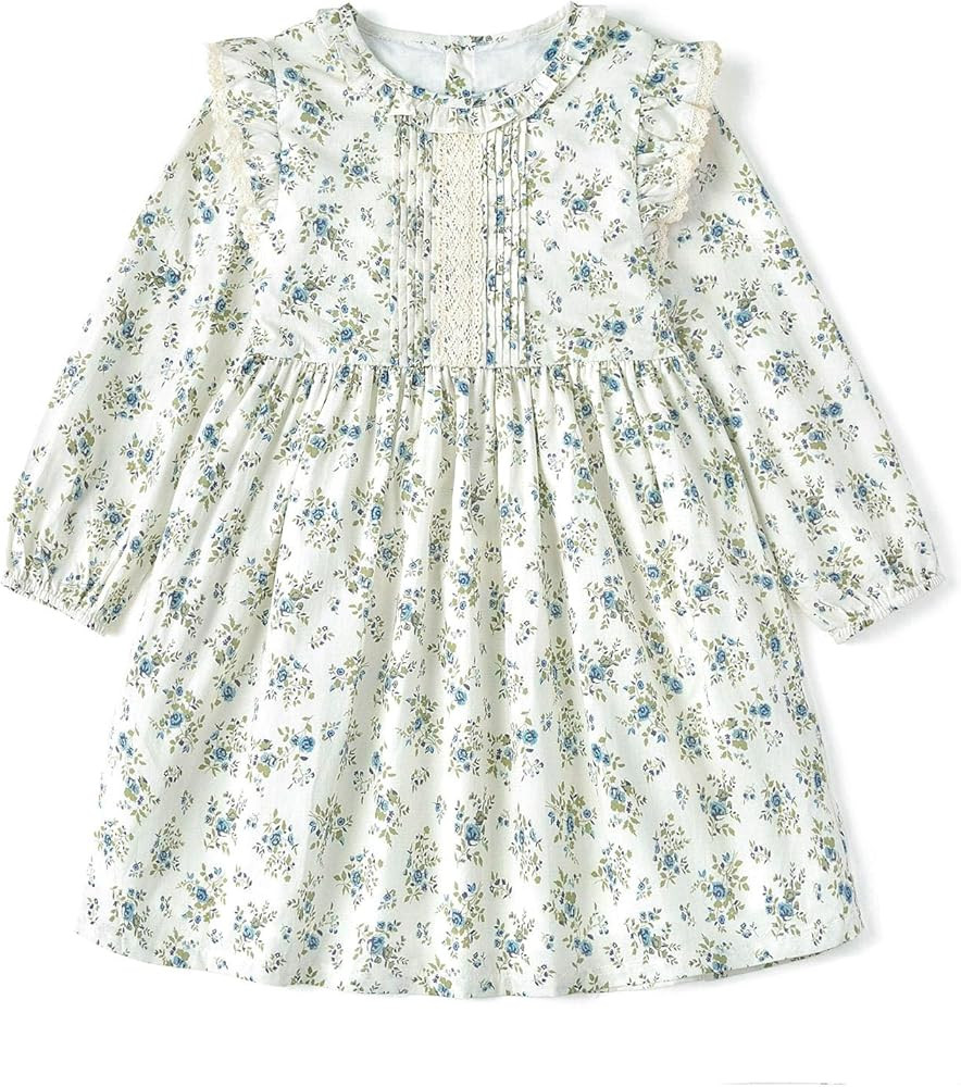 Curipeer Baby Girls Long Sleeve Flora Toddler Girls Cotton Casual Outfit Dress 12M-8Y | Amazon (US)