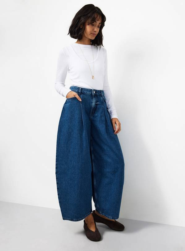 Buy Mid Denim Pleated Barrel Jeans 14 | Jeans | Tu | Tu Clothing