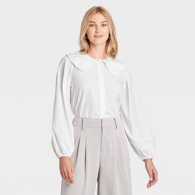 Women&#39;s Oversized Balloon Long Sleeve Button-Down Shirt - A New Day&#8482; White S | Target