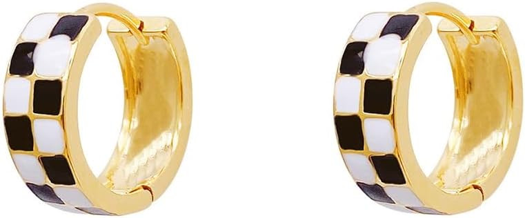 Chic Checker Small Hoop Cartilage Earrings for Women Dainty 925 Sterling Silver Post Tiny Round C... | Amazon (US)