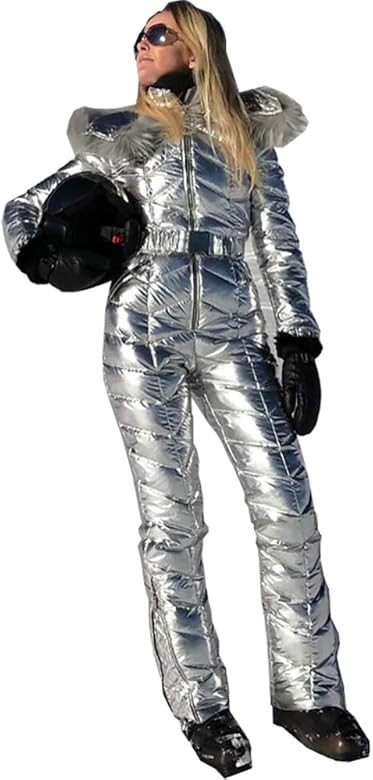 Women Winter Onesies Ski Jumpsuit Outdoor Sports Snowsuit Fur Collar Coat Jumpsuit with Hoodies R... | Amazon (US)