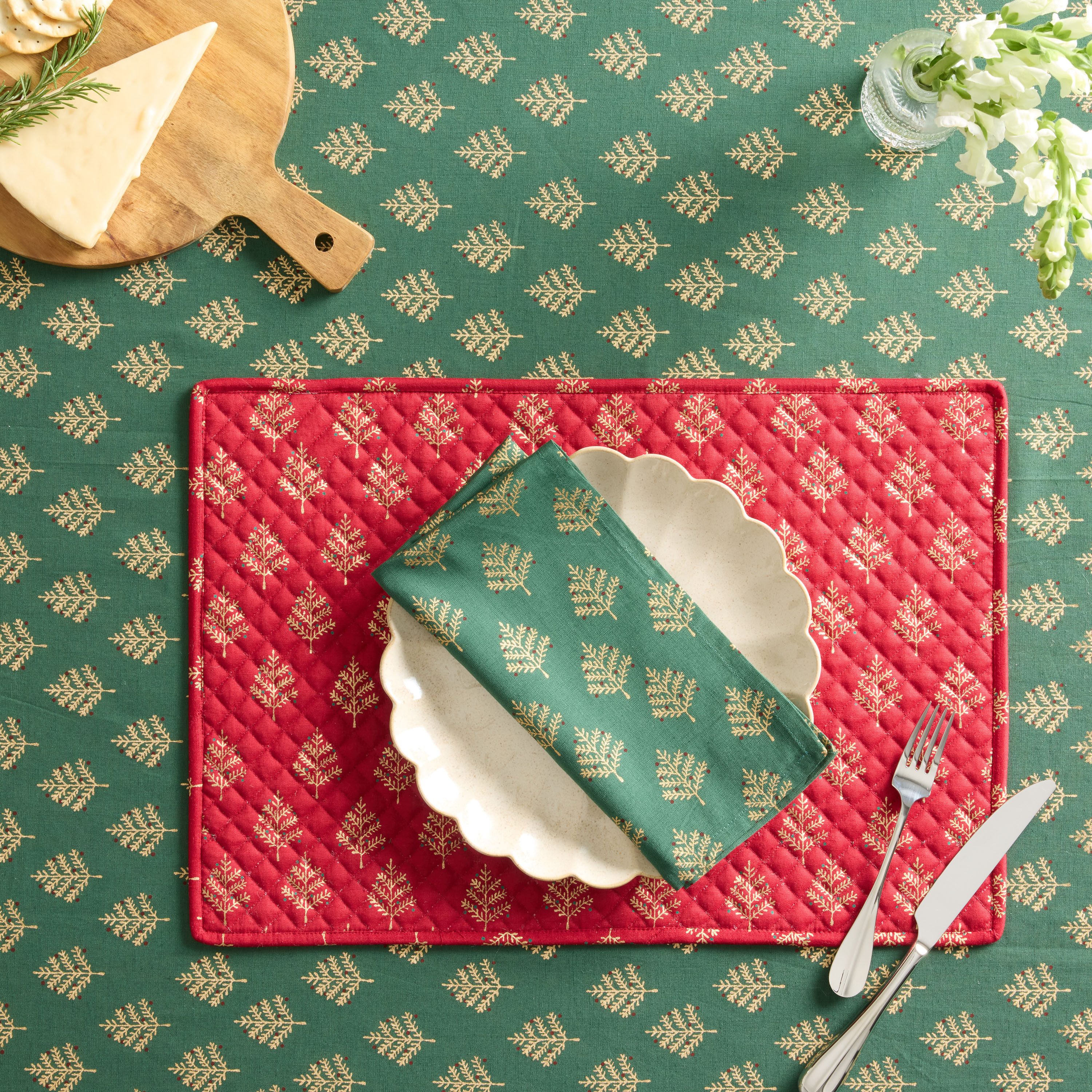 Green and Gold Christmas Tree Table Linen Collection | World Market