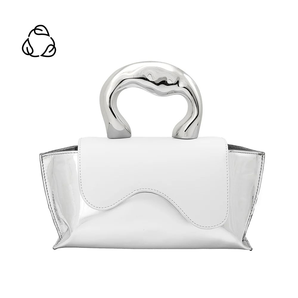 White Akari Small Recycled Vegan Leather Top Handle Bag | Melie Bianco | Melie Bianco