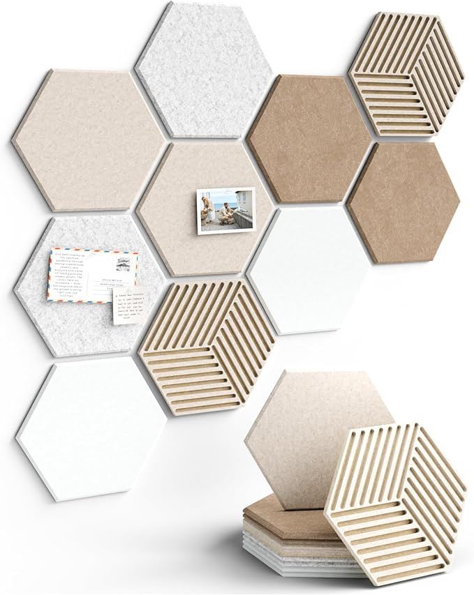 Fluxynara Hexagon Cork Board Alternative for Walls Decor-10-Pack Felt Bulletin Board Tiles,with 3... | Amazon (US)
