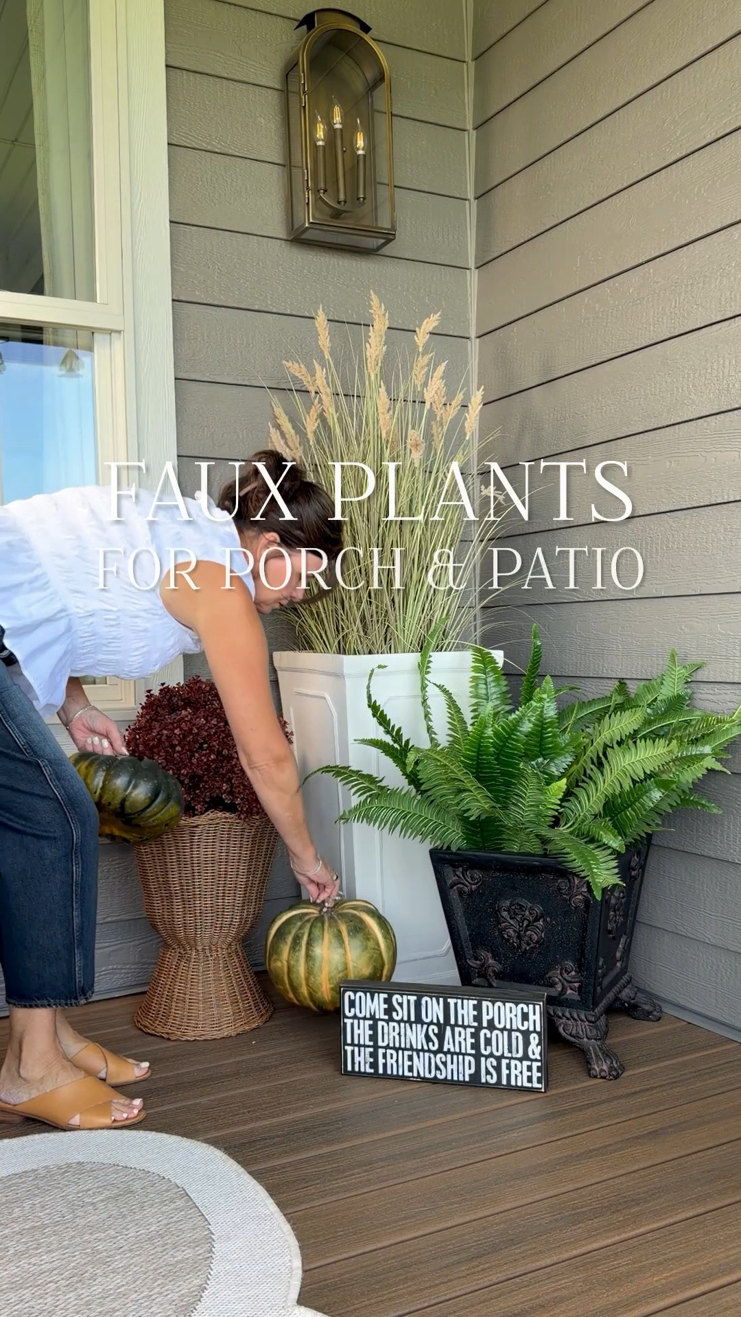 I’m loving the natural look of faux grasses on my porches for fall. It’s a pretty, neutral base for a pop of color with faux or real mums. I’m using two different options. The first one is fuller, so it works great for larger planters. The second option is perfect for a slimmer planter. I’ve linked several options for adding color with faux blooms.

#LTKSeasonal #LTKHome #LTKvlog