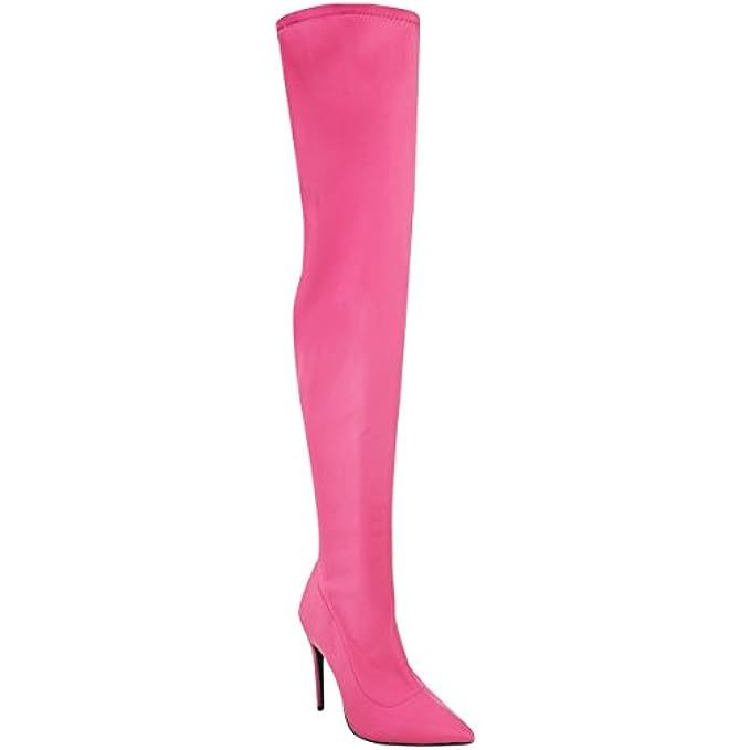 Fashion Thirsty Womens Lycra Long Length Thigh High High Heel Boots Size | Amazon (US)
