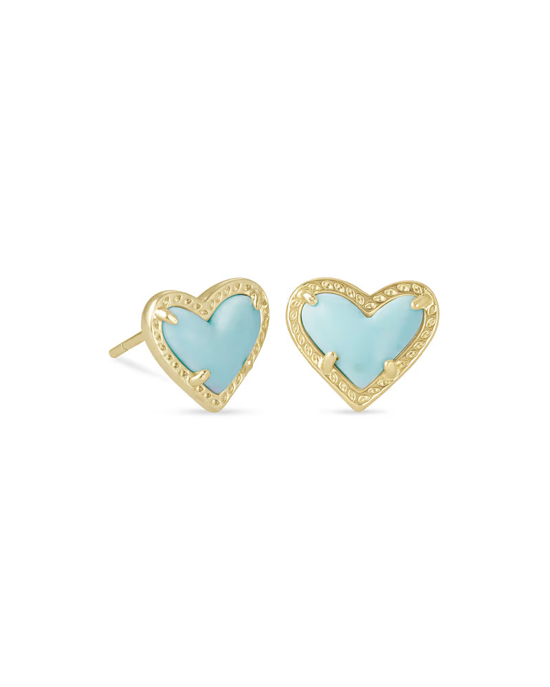 Ari Heart Gold Stud Earrings in Light Blue Magnesite | Kendra Scott