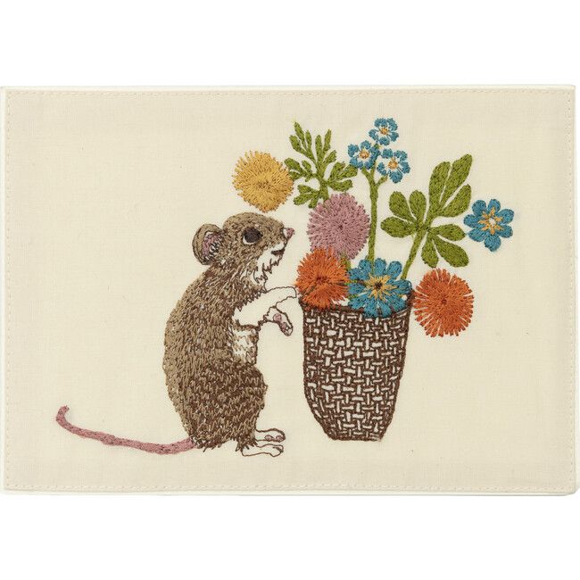 Mouse with Flowers Embroidered Card | Maisonette