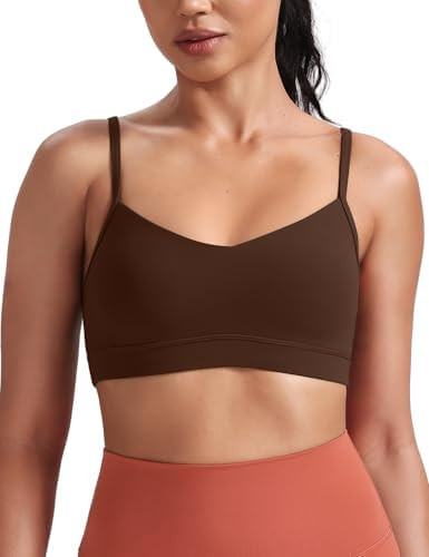 HeyNuts Womens V Neck Sports Bra, Spaghetti Thin Straps Camisole Yoga Tops Padded with Built in B... | Amazon (US)