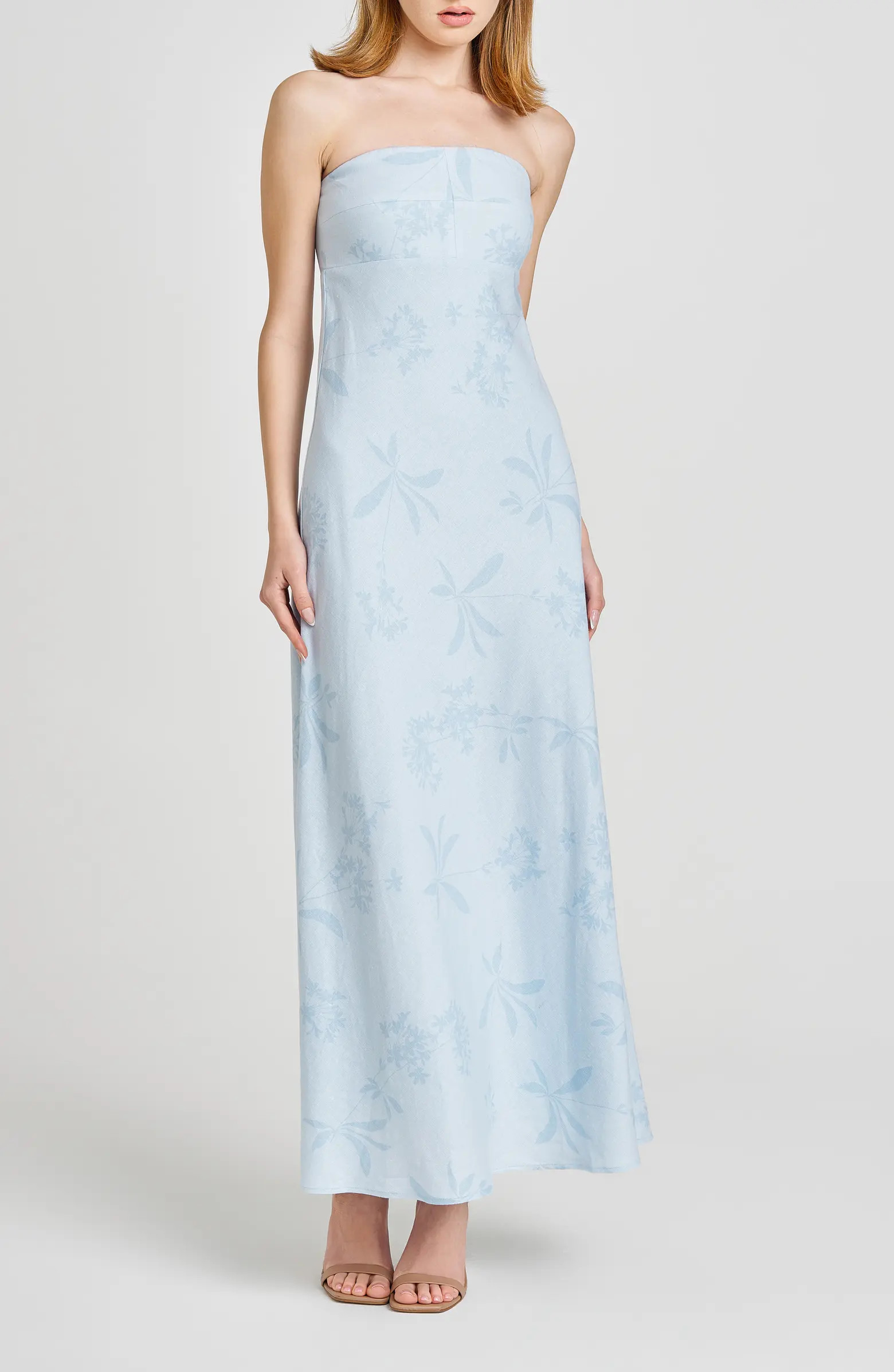 WAYF All Yours Floral Jacquard Strapless Linen Blend Maxi Dress | Nordstrom | Nordstrom