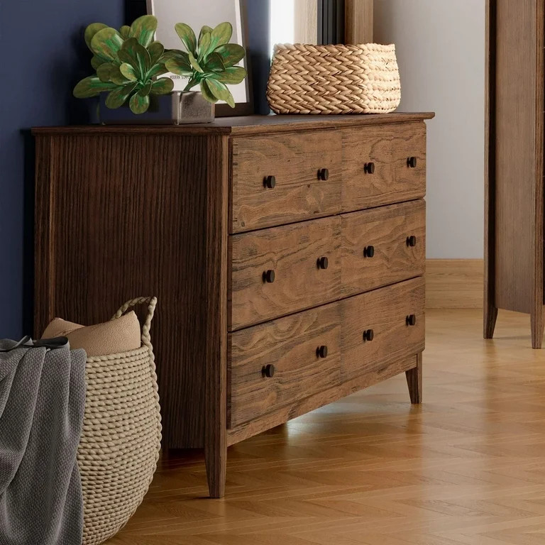 Grain Wood Furniture Greenport 6-Drawer Bedroom Dresser, Solid Wood with a Brushed Walnut Finish | Walmart (US)
