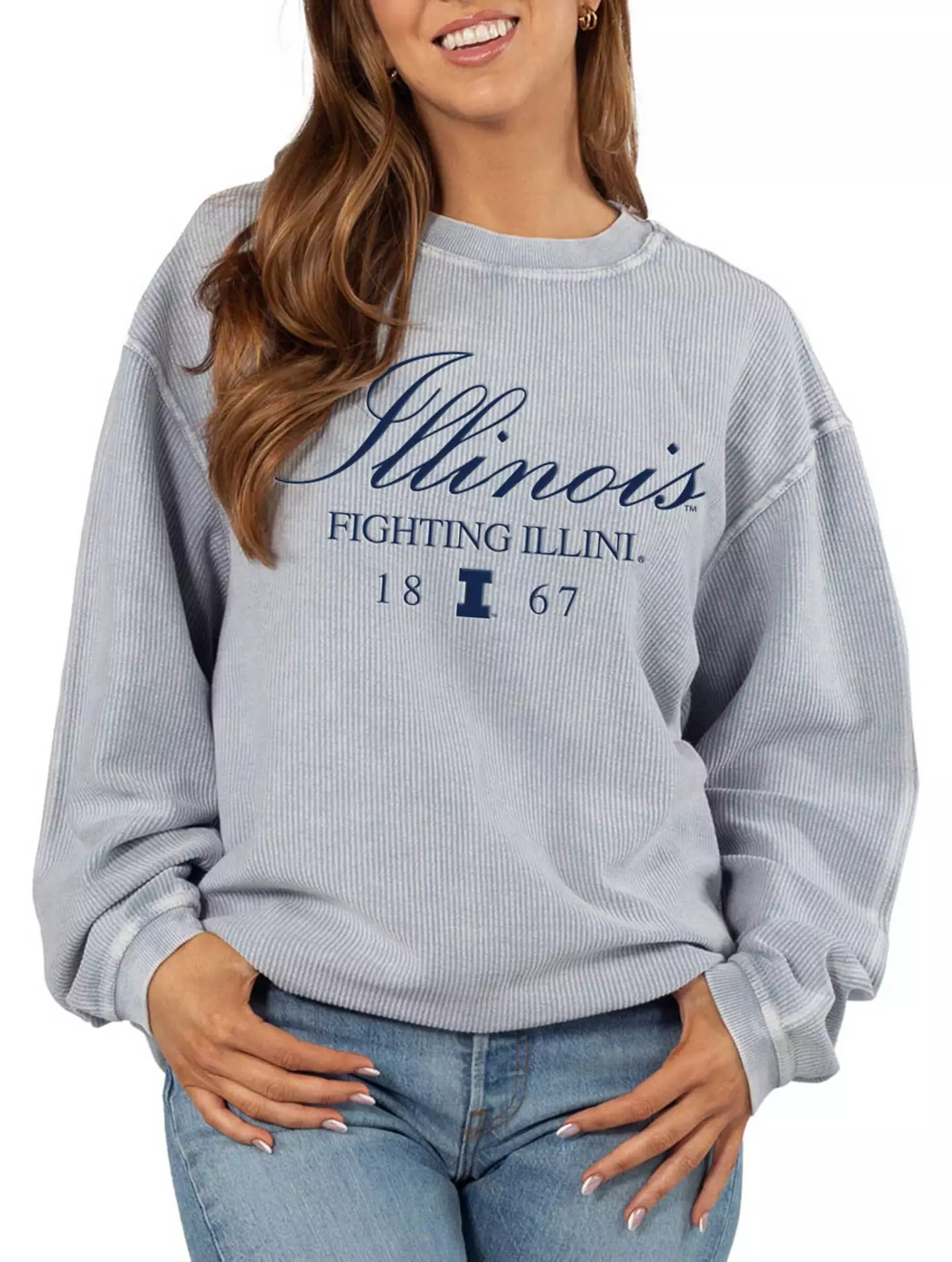 chicka-d Women's Illinois Fighting Illini Light Blue Resort Corded Crewneck Sweatshirt | DICK'S Sporting Goods