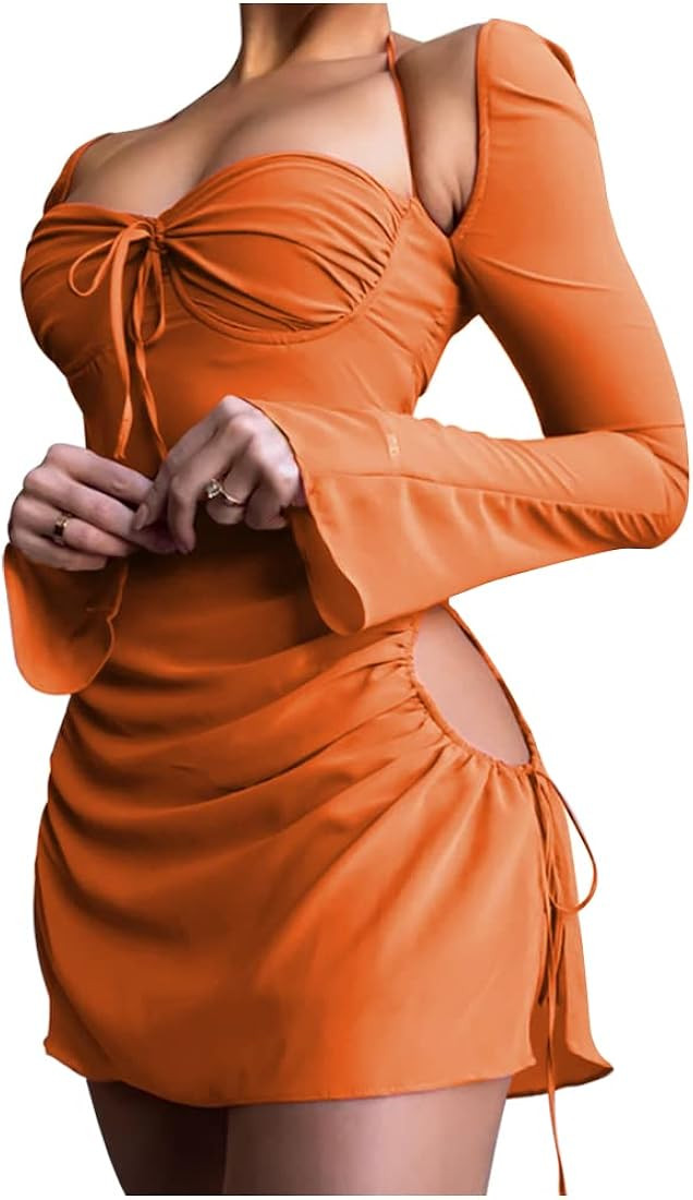 XLLAIS Women's Long Puff Sleeve Mini Bodycon Mesh Dress Flattering Split Hem Party Evening Clubwe... | Amazon (US)