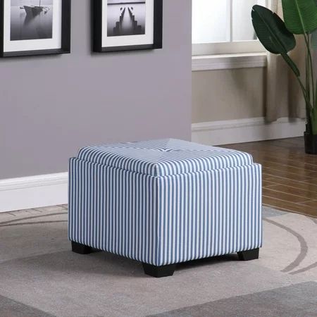 17.5 in Blue Stripes Single Tufted Storage Ottoman | Walmart (US)