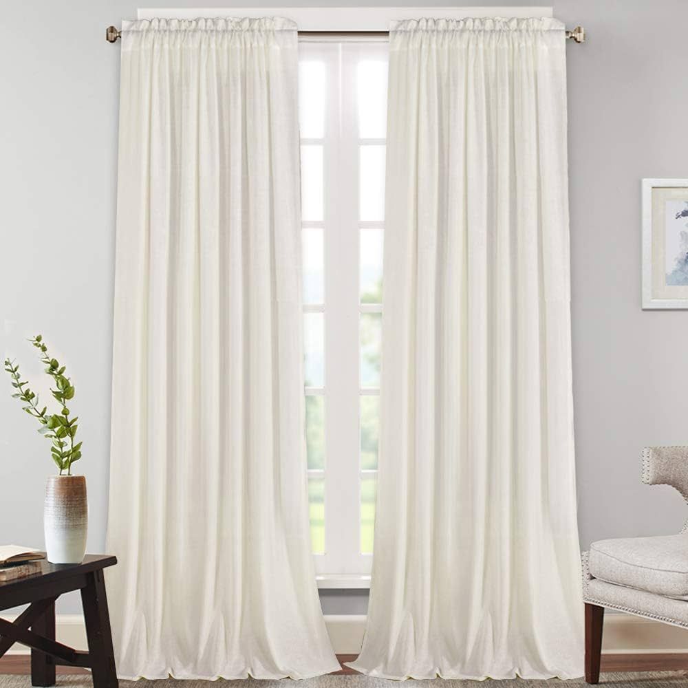 Linen Curtains Natural Linen Blended Rod Pocket Panels Light Reducing Privacy Panels Drapes for L... | Amazon (US)