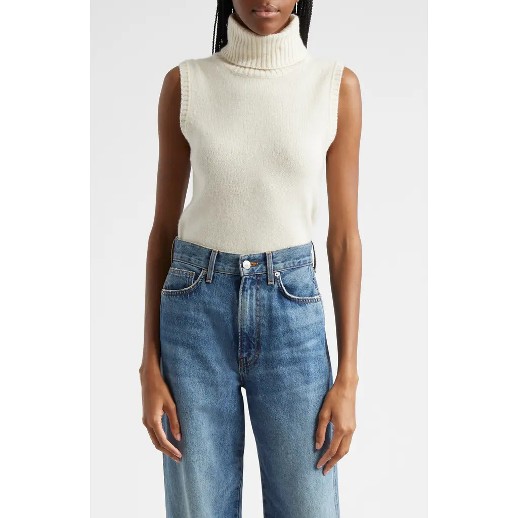 Veronica Beard Mazzy Sleeveless Cashmere Turtleneck Sweater in Ivory at Nordstrom, Size Large | Nordstrom