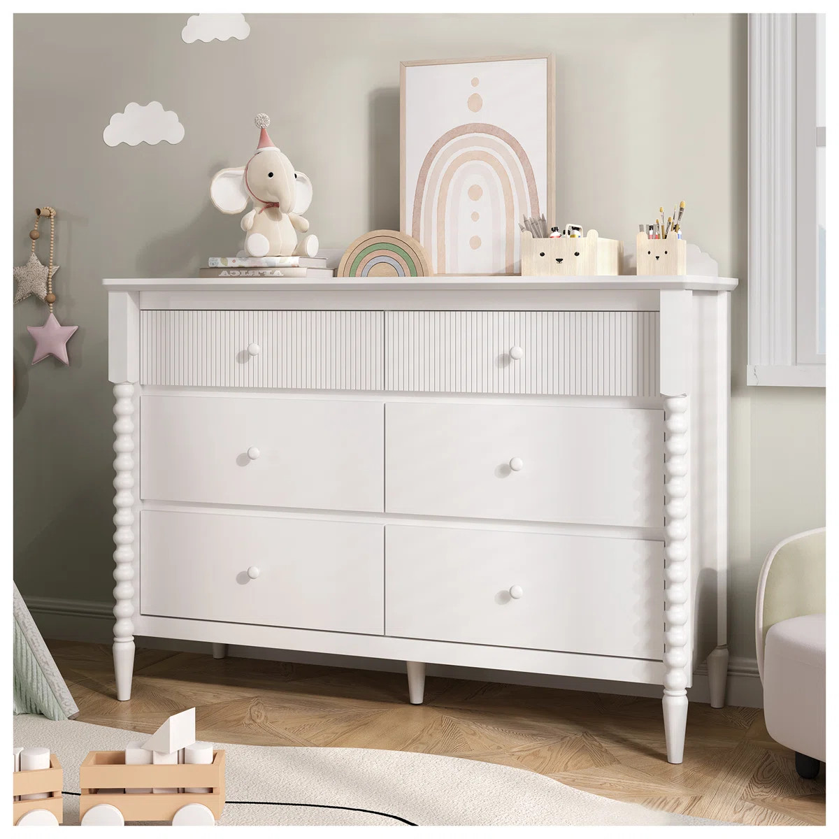 6 Drawer Dresser with Storage, Wide Chest Of Drawers For Nursery, Bedroom, White | Wayfair North America