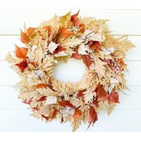 Neutral Fall Wreath For Front Door| Beige Maple Leaf With Copper Foliage & Cream Berries| Autumn Wal | Etsy (US)