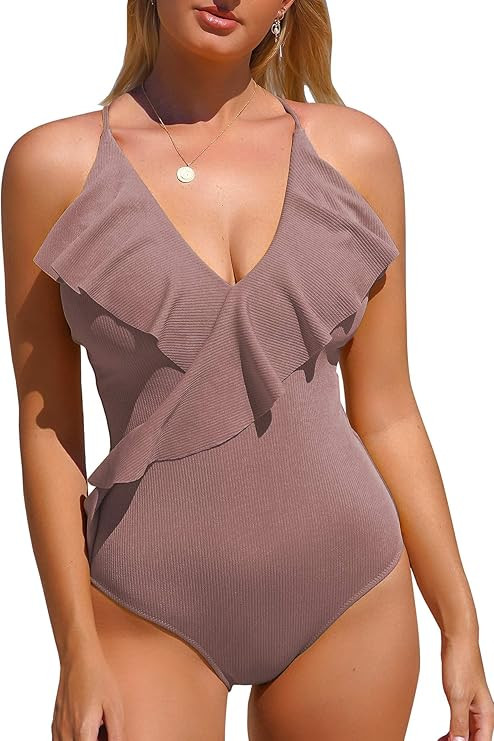CUPSHE Women's One Piece Swimsuit Ruffle Wrap Textured Beach Swimwear Bathing Suits | Amazon (US)
