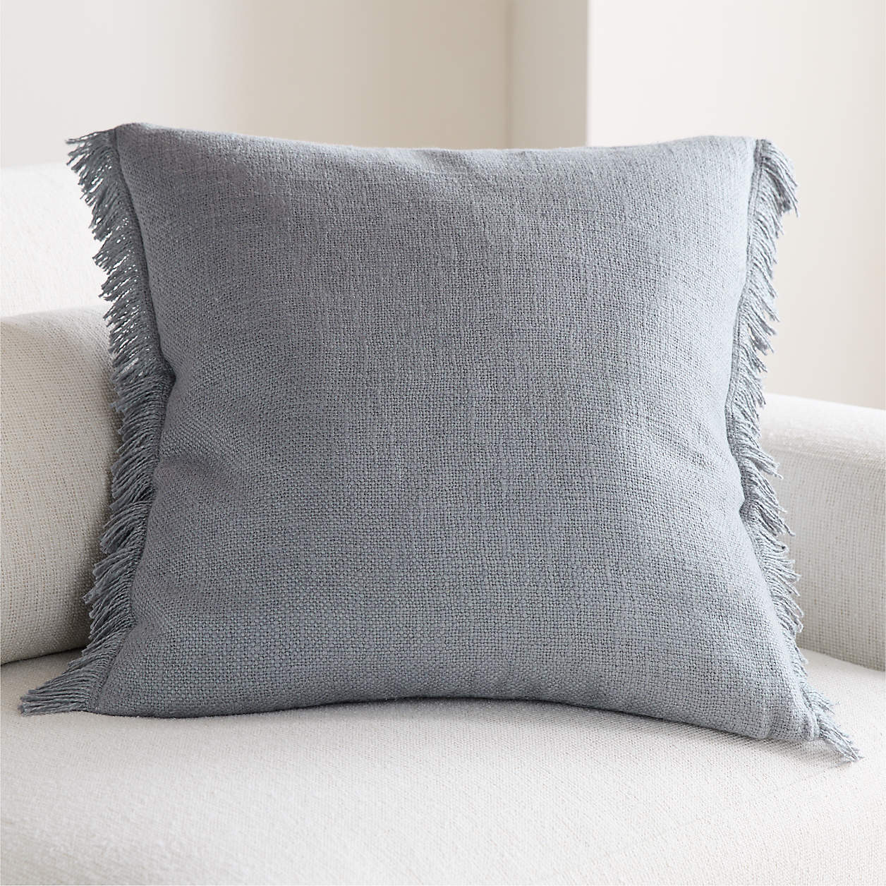 Casual Textured Fringe 23"x23" Smoke Blue Throw Pillow Cover + Reviews | Crate & Barrel | Crate & Barrel