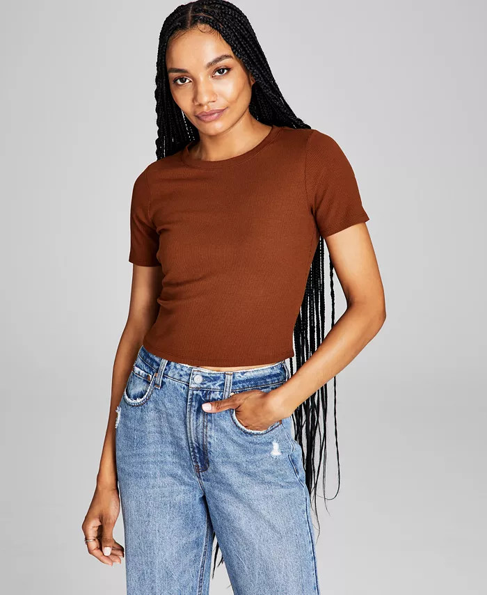 And Now This Women's Ribbed Knit T-Shirt & Reviews - Tops - Women - Macy's | Macys (US)