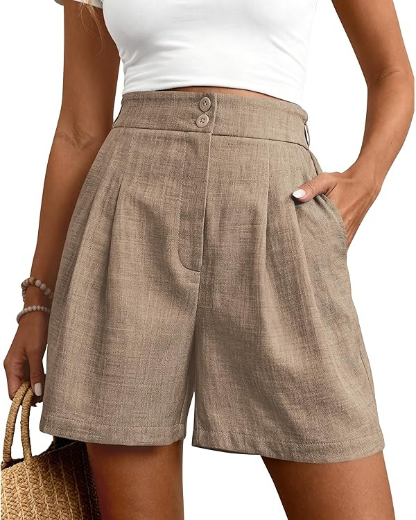 CFLONGE Womens Shorts Dressy Wide Leg Summer Shorts High Waisted Tailored Pleated Business Casual... | Amazon (US)
