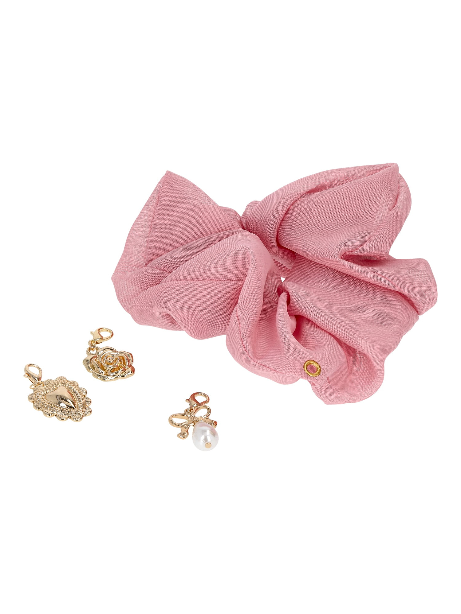 No Boundaries Women's Hair Tie with Charms Set, Blush, 4-Piece, One Size | Walmart (US)