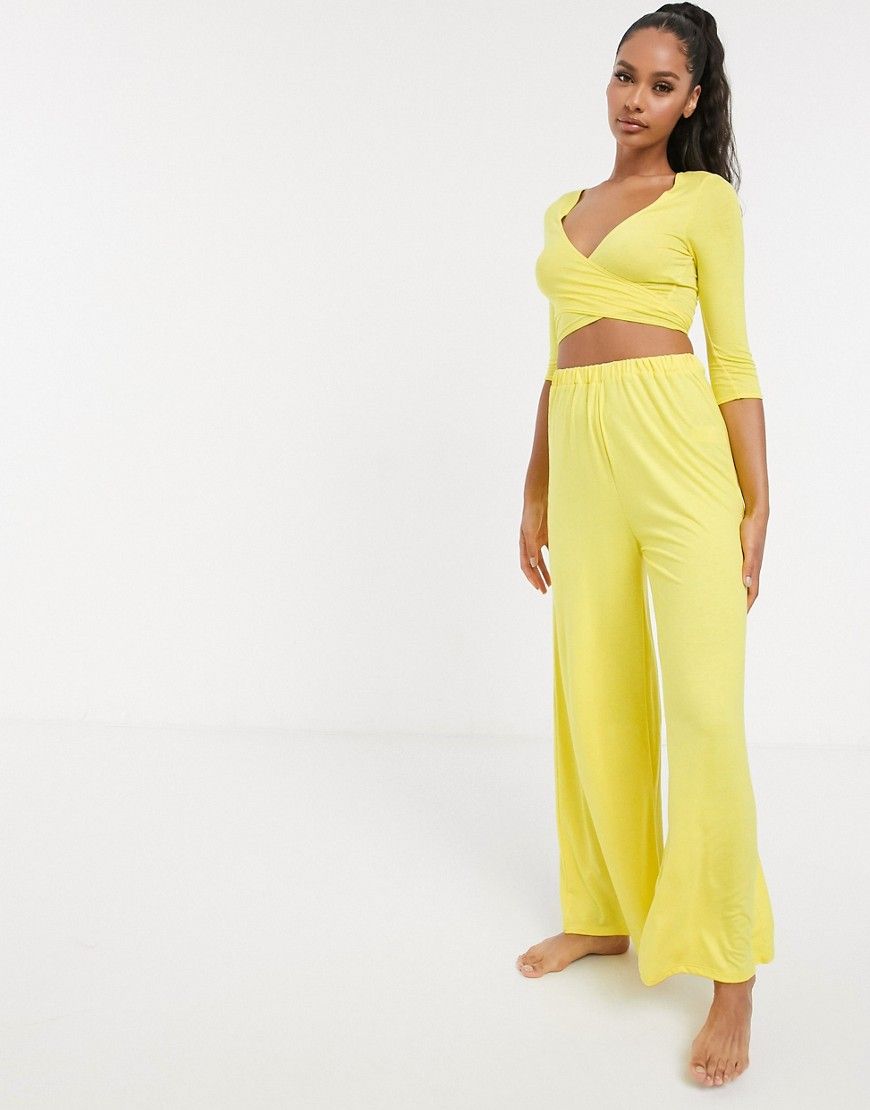 ASOS DESIGN mix & match wide leg jersey pyjama pants in yellow | ASOS (Global)