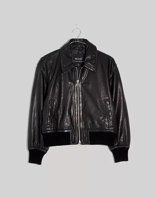 Washed Leather Crop Bomber Jacket | Madewell