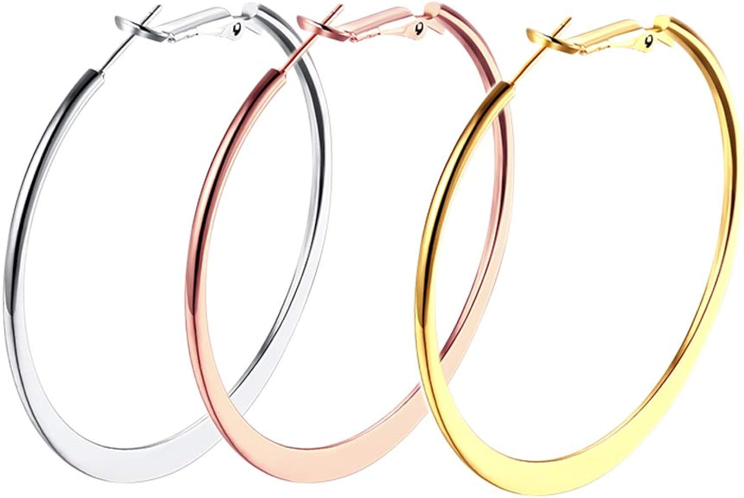 3 Pairs Big Flattened Hoop Earrings for Women, Hypoallergenic Stainless Steel Lightweghit Hoops i... | Amazon (US)