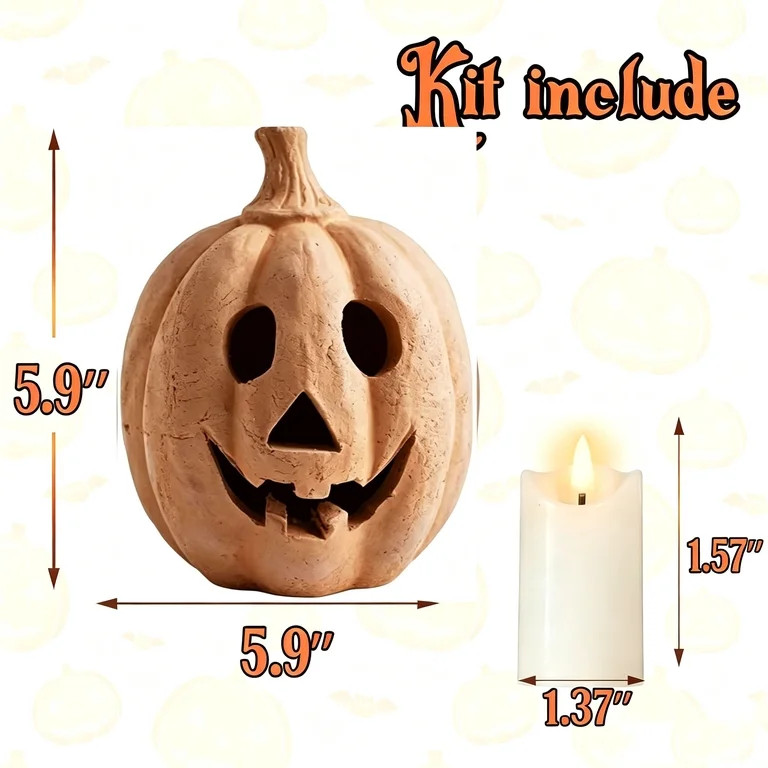 Fall Decor - Halloween Pumpkin Decorations Resin Pumpkin Jack O' Lantern with Flameless Candle - ... | Walmart (US)
