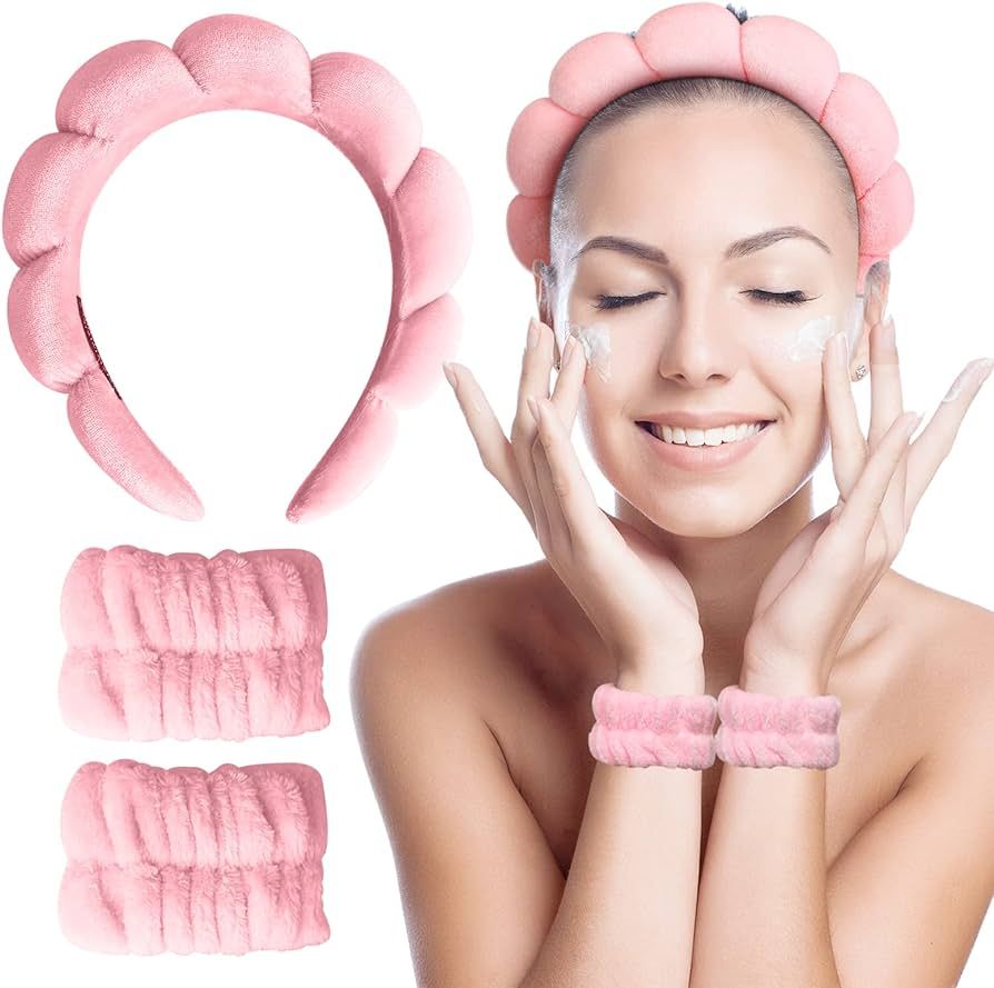 Hroevc 3 PCS Spa Headband and Wristband Set for Washing Face, Terry Cloth Facial Puffy Makeup Hea... | Amazon (US)