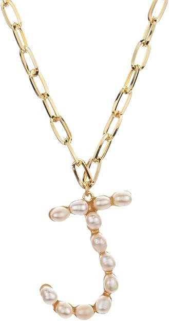 ZLYSF Pearl Initial Necklace for Women Girls Large Big Letter Necklace - Paperclip Chain Alphabet... | Amazon (US)