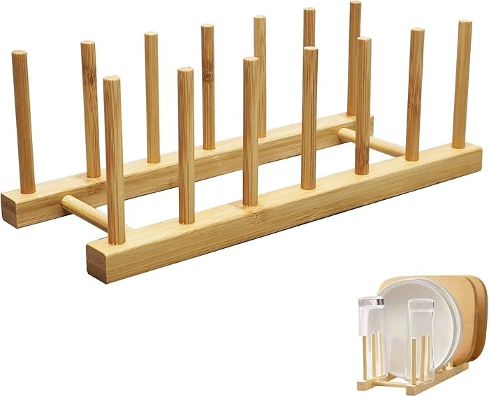 YUNYU Wooden Plate Rack Organiser - 6 Slot Dish Drainer & Storage Holder for Kitchen/Bedroom/Stud... | Amazon (UK)