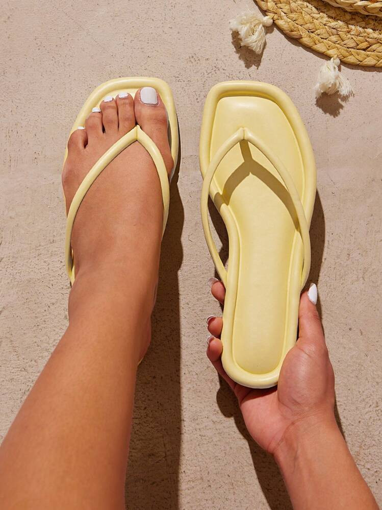 SHUZIA Women Comfortable Flat Sandal Thong Yellow Flat Sandals Vacation Shoes Casual Shoes Beach Shoes | SHEIN